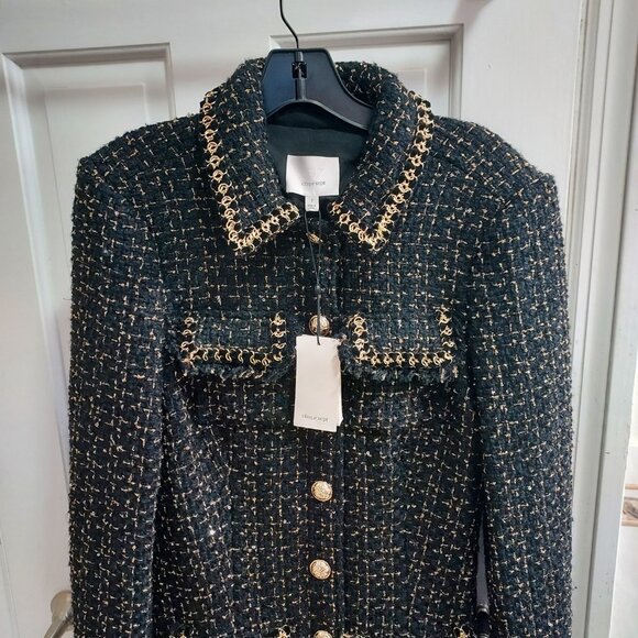 Cinq a Sept Sasha Black Gold Tweed Blazer Mini Dress - Picture 4 of 11